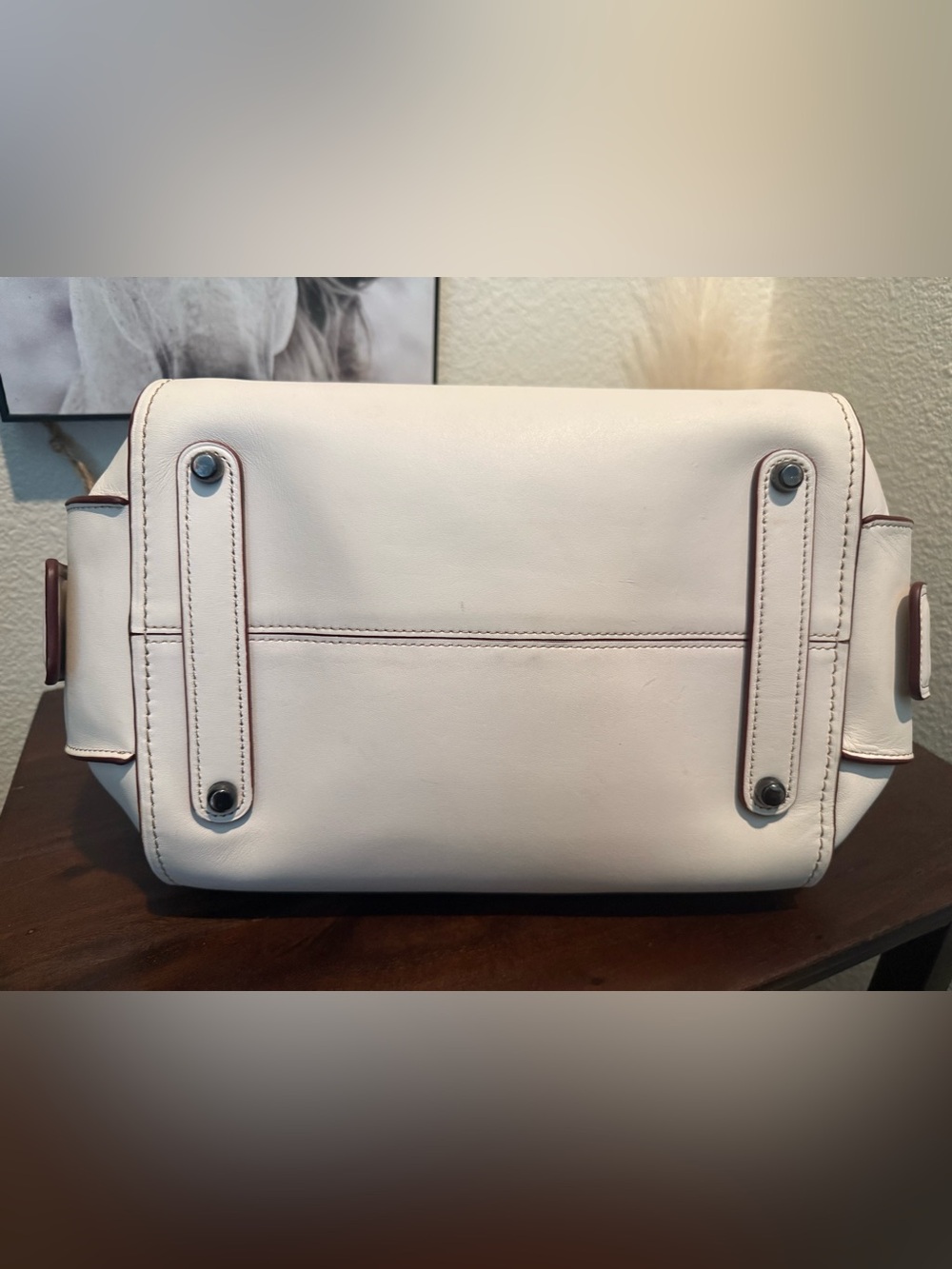 Cream Ace Leather Satchel Handbag - Picture 6 of 7